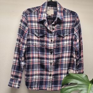 Tilly's Navy and Red Plaid Button Down Shirt
